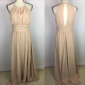 Lulus Maxi Bridesmaid Dress Size M Womans Light Blush Pink Halter Neck Open Back